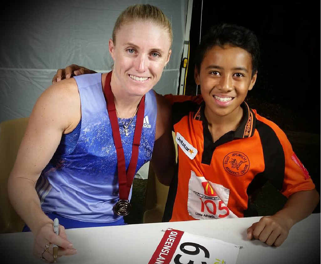 STAR STRUCK: Ipswich athlete Rickson Aliva meets Olympic gold medallist Sally Pearson after competing in Brisbane. STAR STRUCK: Ipswich athlete Rickson Aliva meets Olympic gold medallist Sally Pearson after competing in Brisbane.